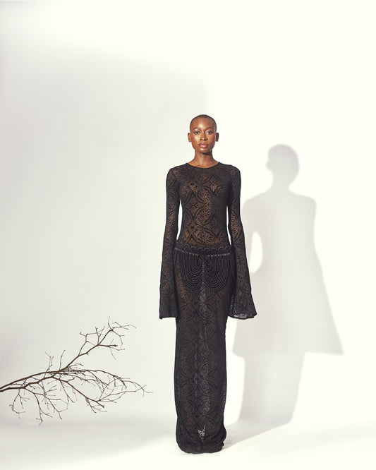 Uyi Velvet Waist Bead Dress - Hertunba